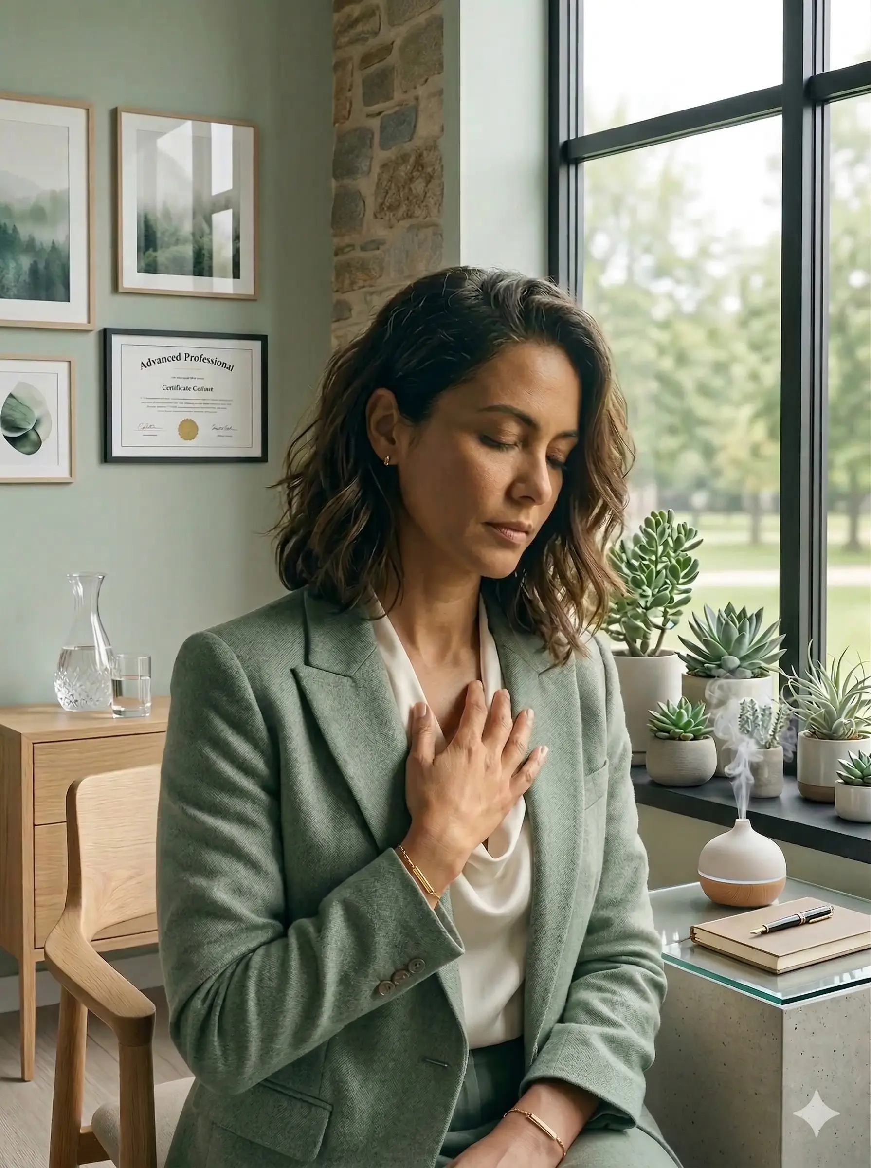 Mulher em reflexão profunda, sentida pelo padrão que se repete